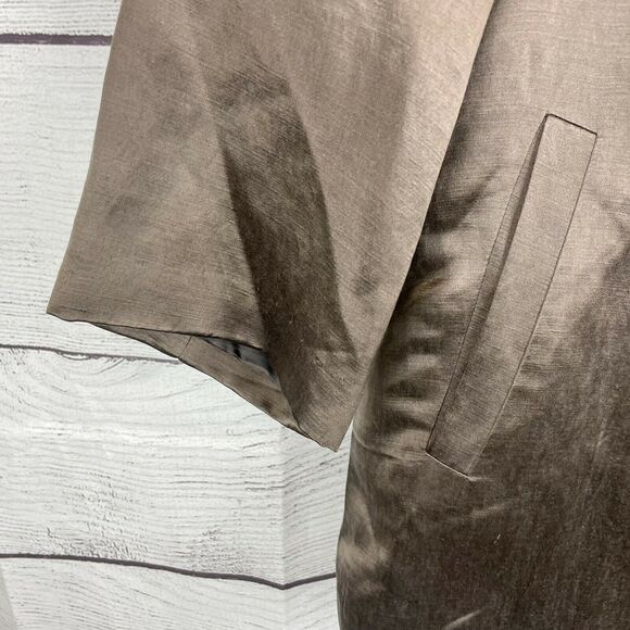 Eileen Fisher Brown Organic Linen Silk Open Front Lined Jacket Blazer Size PM - Picture 5 of 10